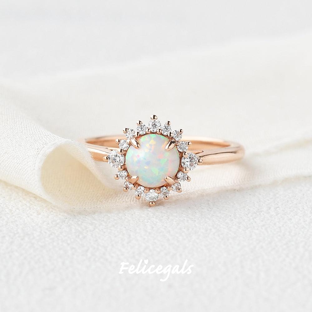 Lab Opal & Moissanite Rose Gold Ring - Felicegals