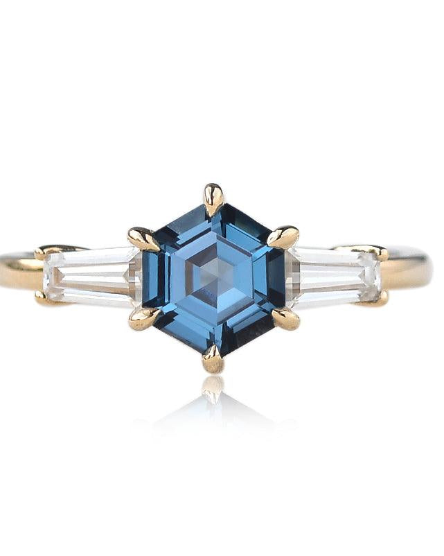 Blue Topaz Yellow Gold Geometric Ring - Felicegals
