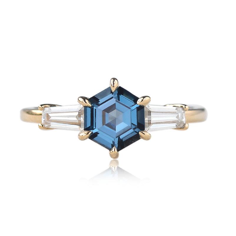 Blue Topaz Yellow Gold Geometric Ring - Felicegals