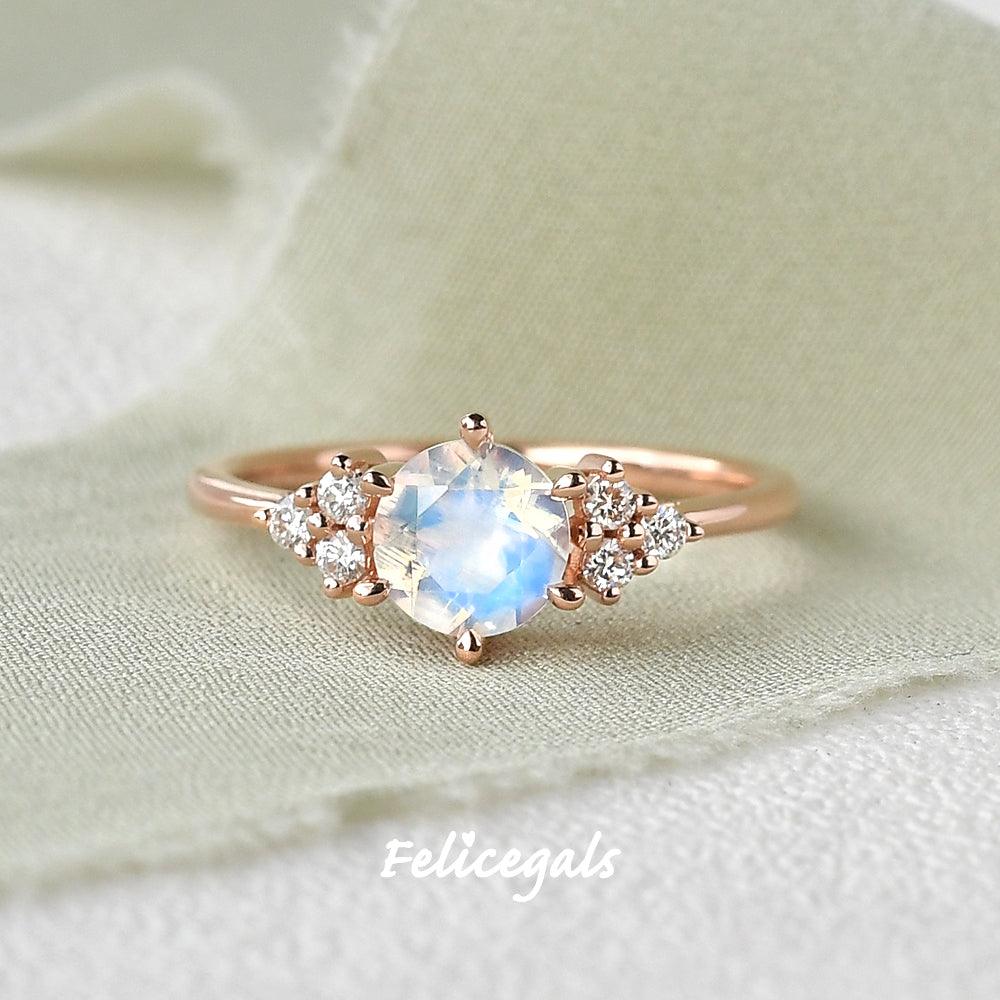 Blue Moonstone & Moissanite Rose Gold Ring - Felicegals
