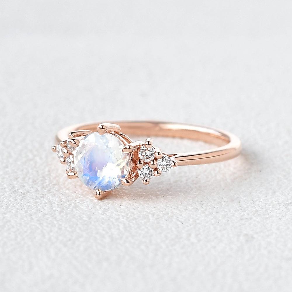 Blue Moonstone & Moissanite Rose Gold Ring - Felicegals