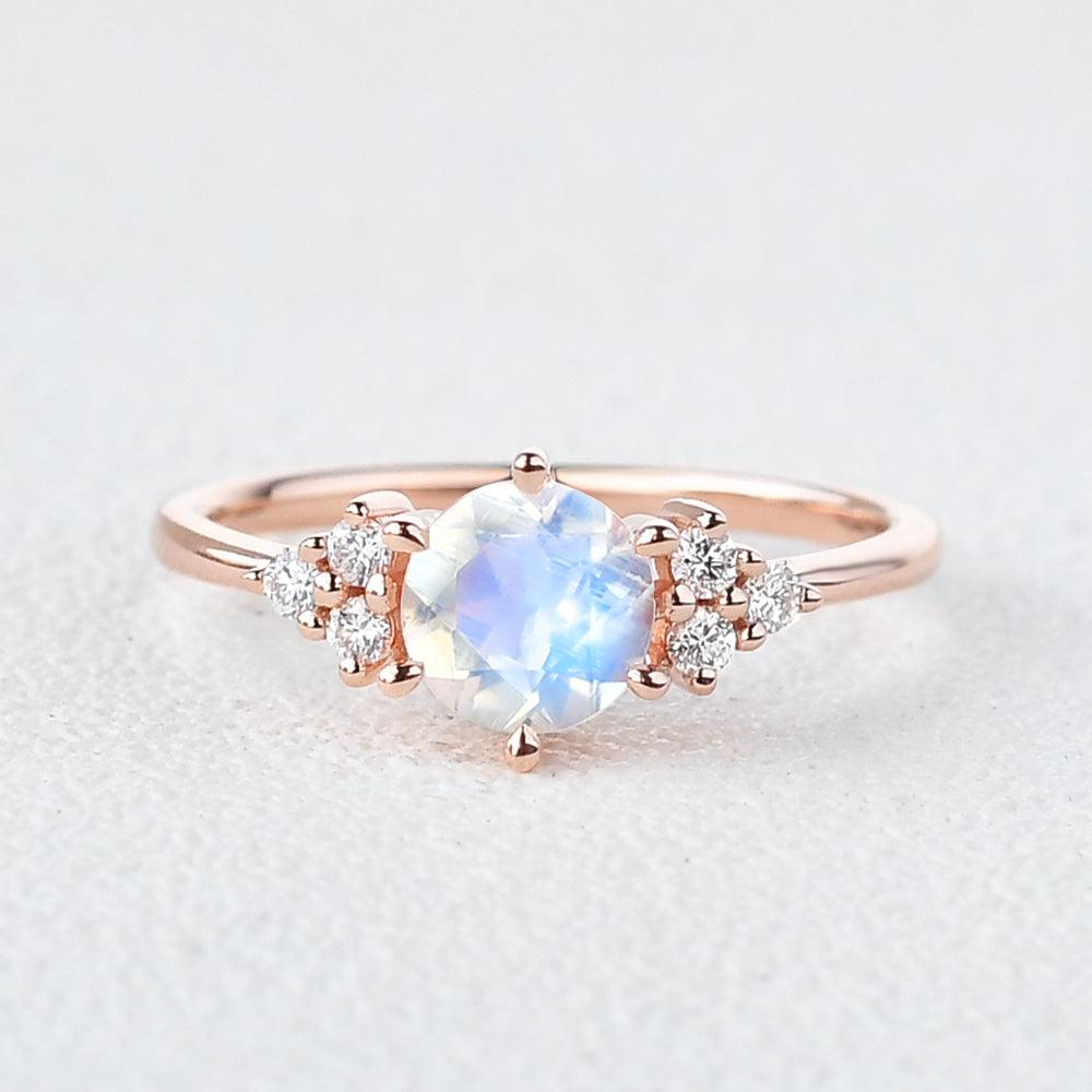 Blue Moonstone & Moissanite Rose Gold Ring - Felicegals