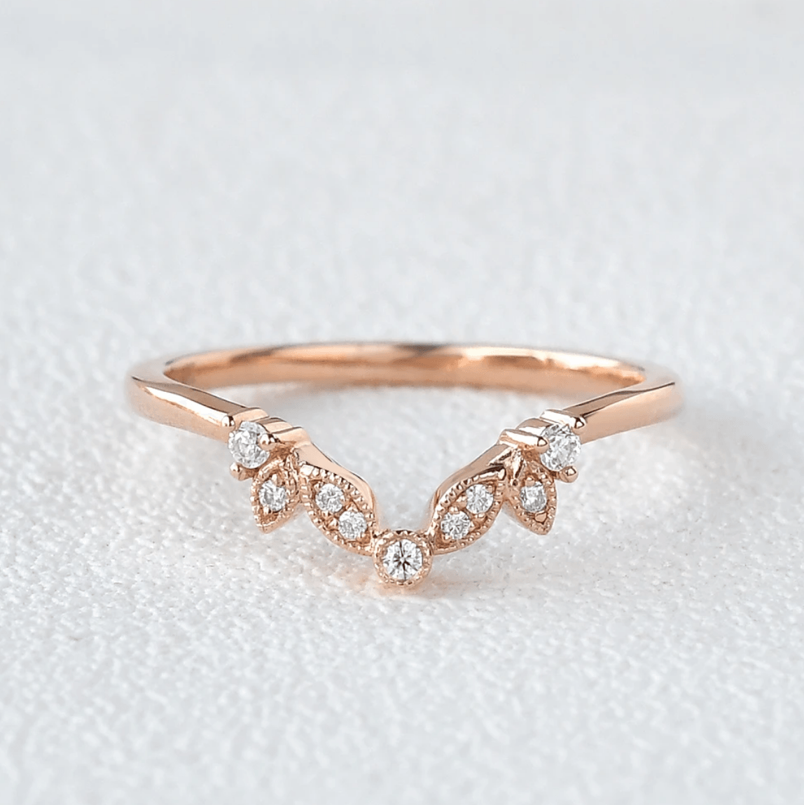Custom ring for RiceLilli Vine Leaf Moissanite Rose Gold Wedding Band / 7 / Solid 14K Rose Gold - Felicegals