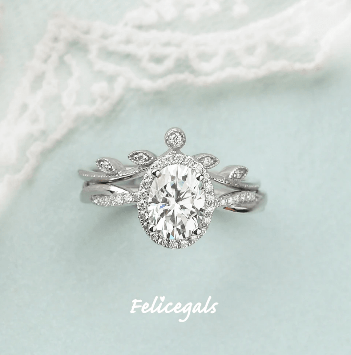 Payment Plan for zaiah Oval 1.5ct Moissanite Chevron Bridal Set 2pcs Ring / US 6 / 14K White Gold - Felicegals