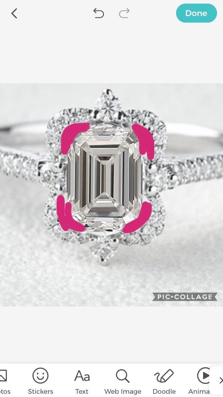 Custom ring for emily Emerald cut Moissanite White Gold Antique Ring/ 7 / Solid 14K White Gold - Felicegals