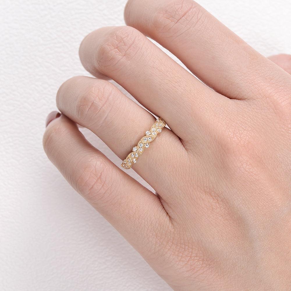 Moissanite Stacking Solid Gold Ring - Felicegals