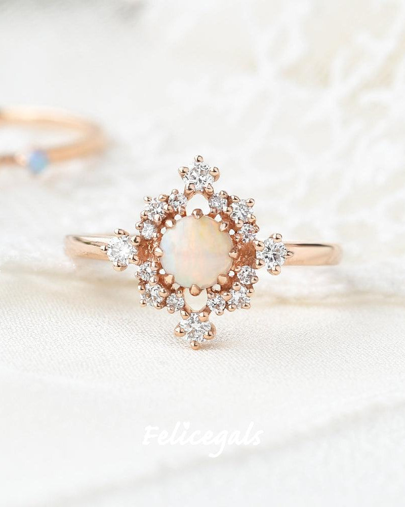 Natural Opal Flower Snowflake Ring - Felicegals