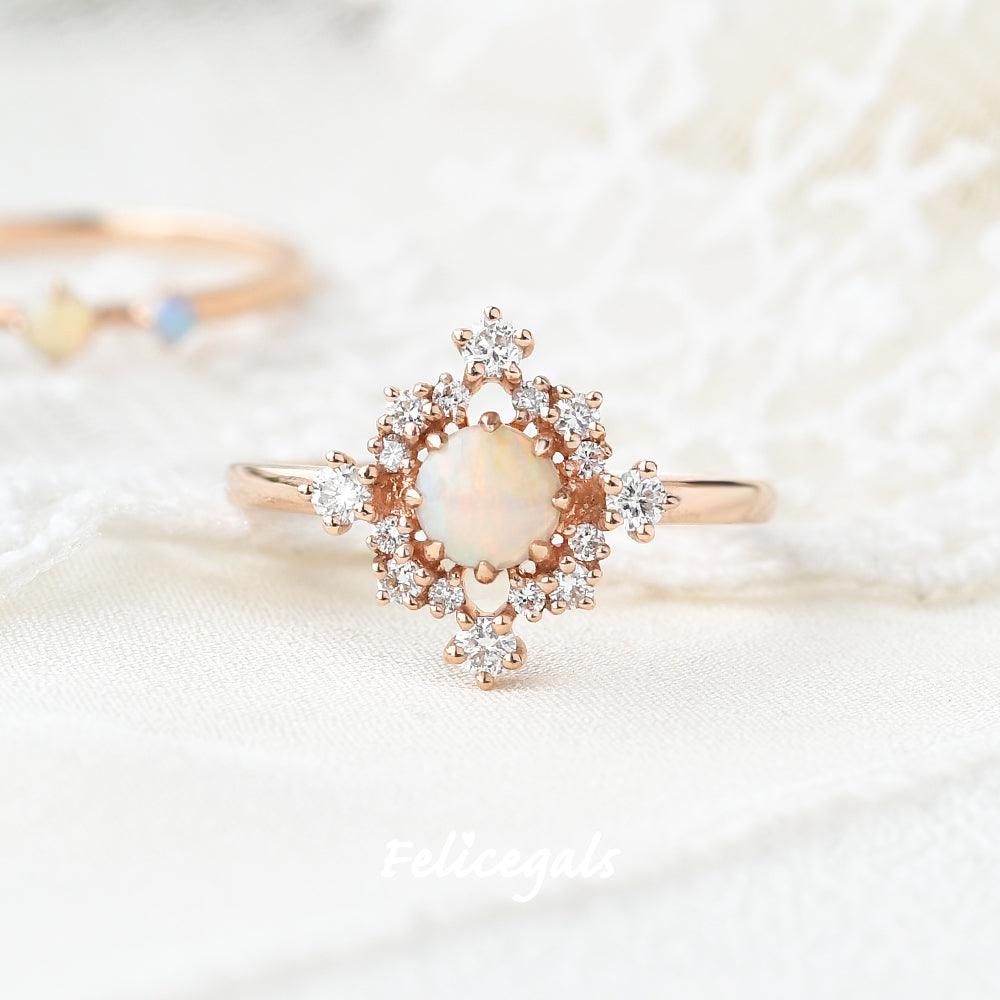 Natural Opal Flower Snowflake Ring - Felicegals