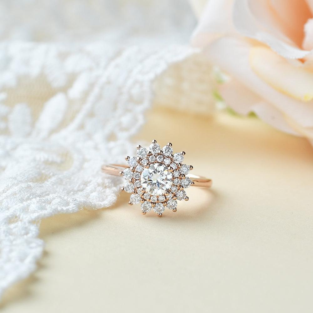 Flower Marquise Moissanite Rose Gold Ring - Felicegals