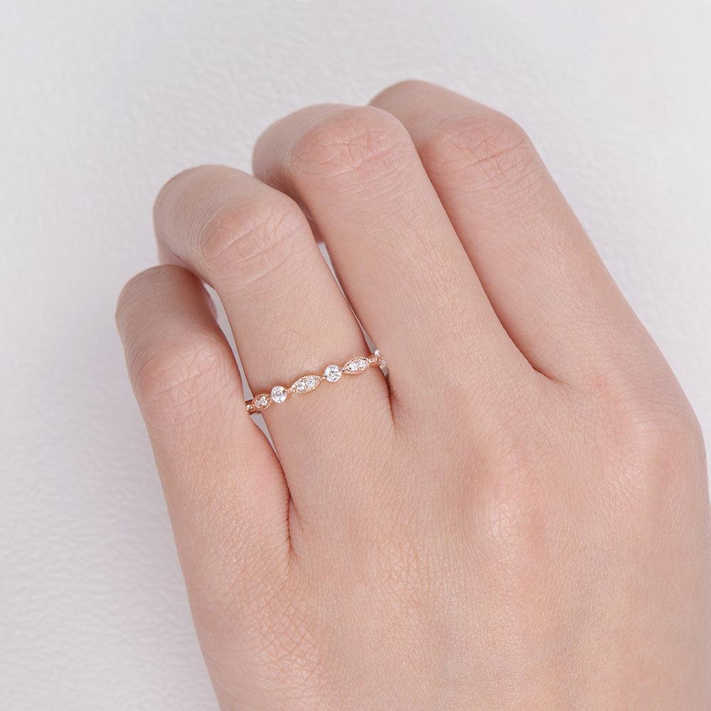 Moissanite Milgrain Dainty Rose Gold Ring - Felicegals
