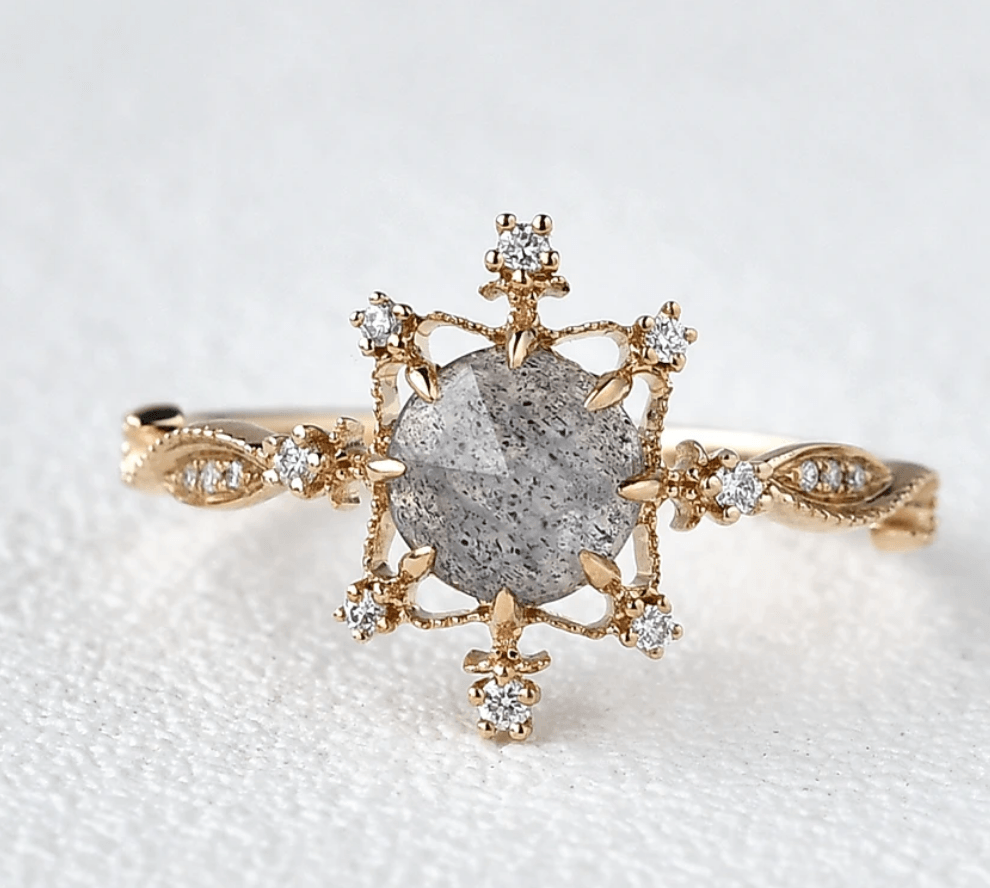 Custom ring for Nekayli Hubbard / Labrodorite & Moissanite Yellow Gold Stacking Ring & twisted band twisted ring / Solid 14K yellow gold - Felicegals 丨Wedding ring 丨Fashion ring 丨Diamond ring 丨Gemstone ring--Felicegals