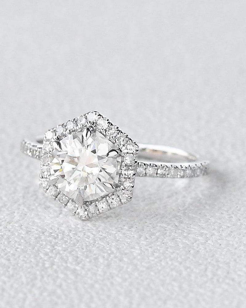 Moissanite Stacking Geometric Halo Ring - Felicegals