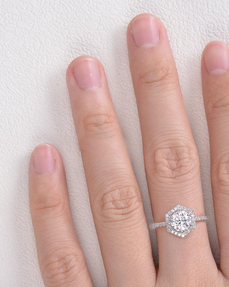 Moissanite Stacking Geometric Halo Ring - Felicegals