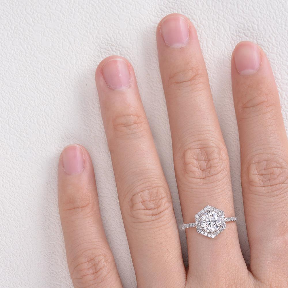 Moissanite Stacking Geometric Halo Ring - Felicegals
