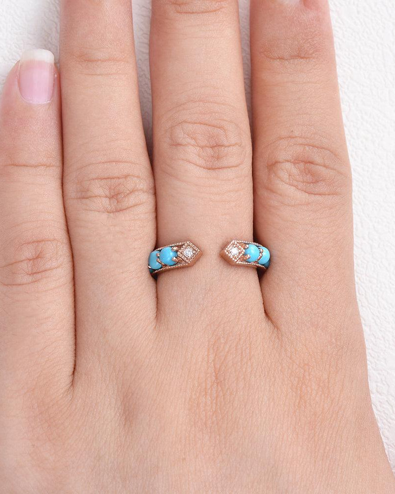 Turquoise & Dimond Rose Gold Ring - Felicegals