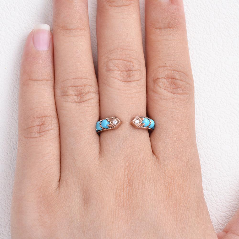 Turquoise & Dimond Rose Gold Ring - Felicegals