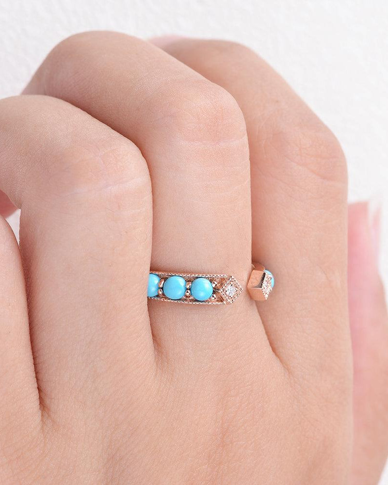 Turquoise & Dimond Rose Gold Ring - Felicegals