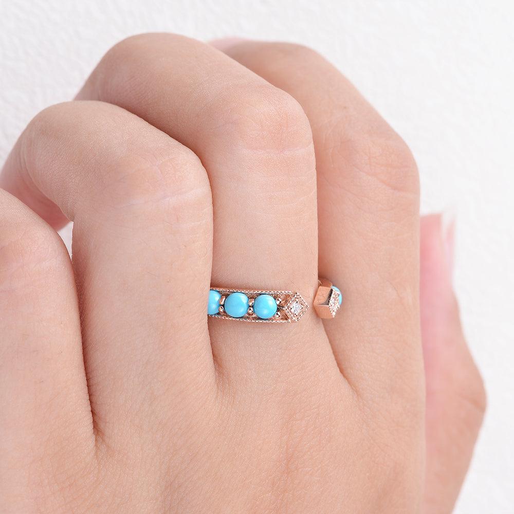 Turquoise & Dimond Rose Gold Ring - Felicegals