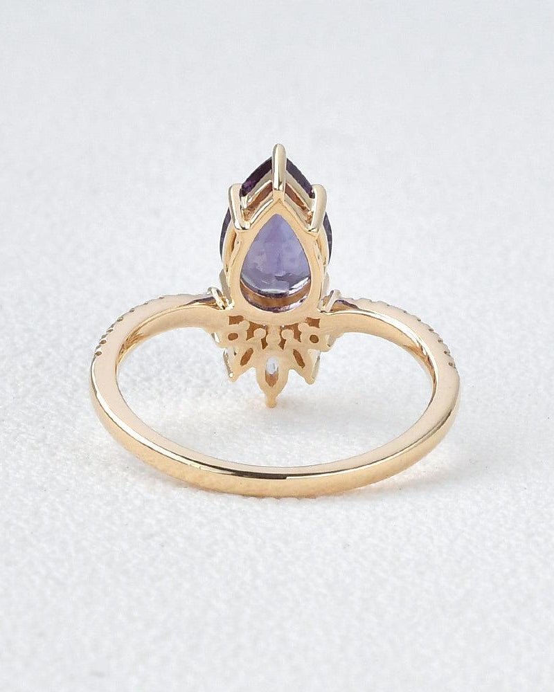 Lab Alexandrite & Moissanite Yellow Gold Ring - Felicegals
