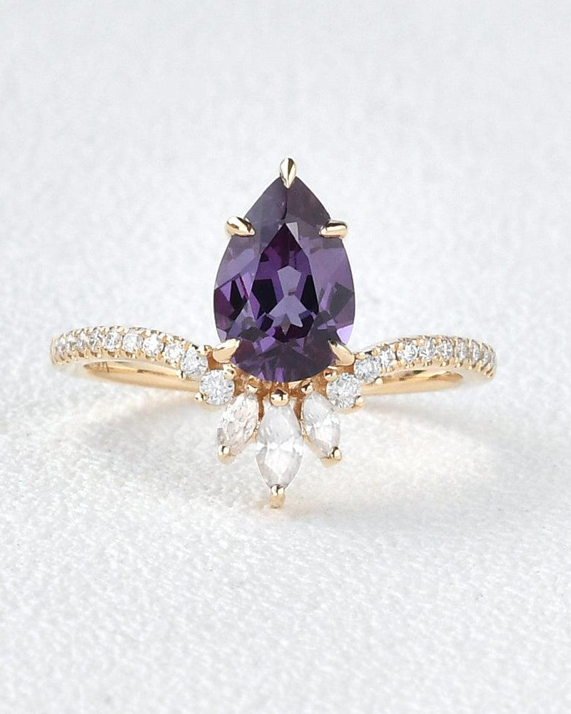 Lab Alexandrite & Moissanite Yellow Gold Ring - Felicegals