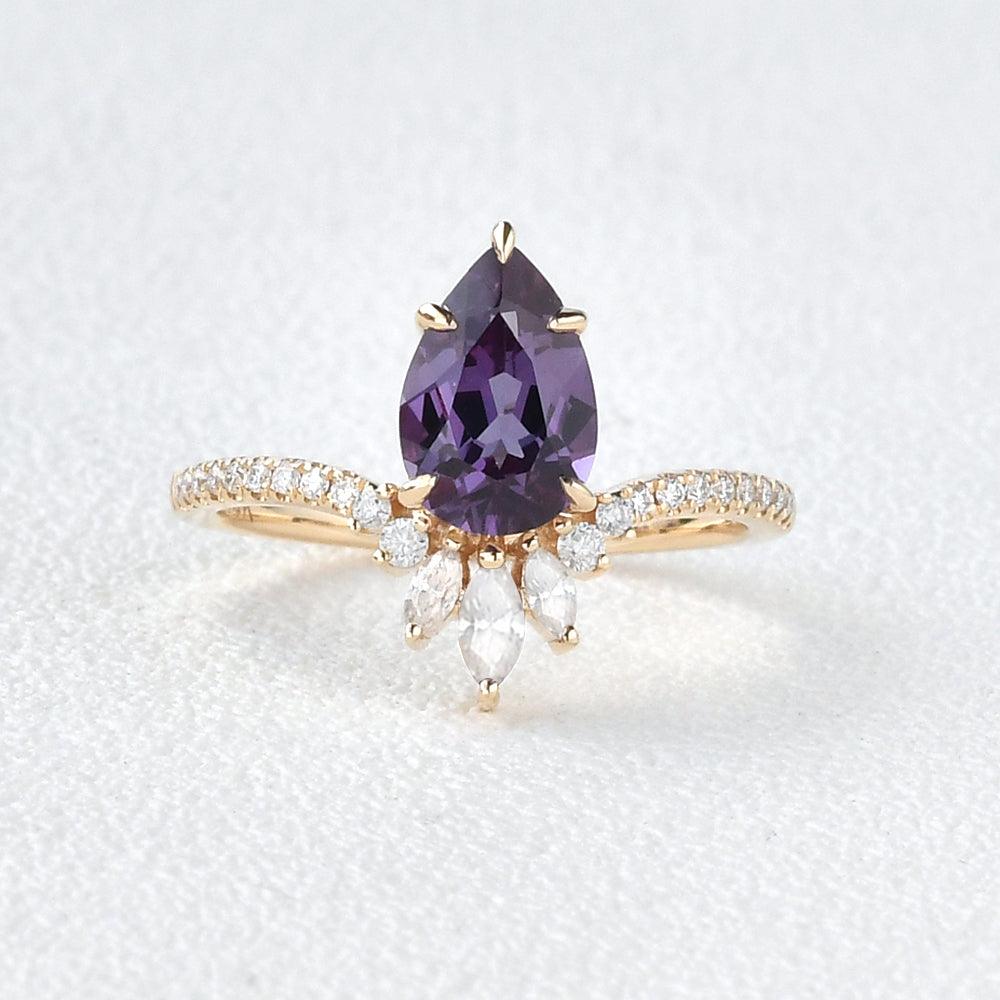 Lab Alexandrite & Moissanite Yellow Gold Ring - Felicegals
