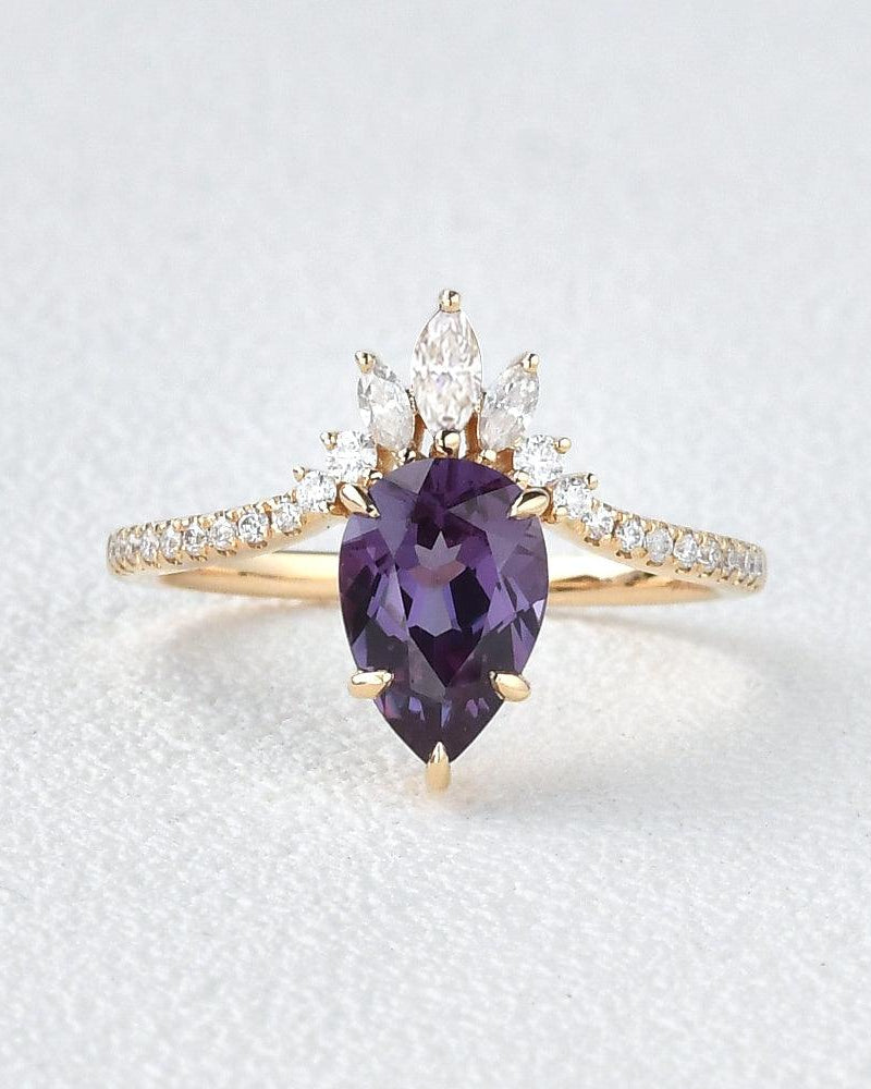 Lab Alexandrite & Moissanite Yellow Gold Ring - Felicegals