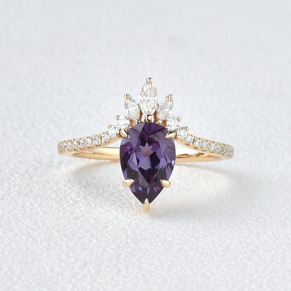 Lab Alexandrite & Moissanite Yellow Gold Ring - Felicegals