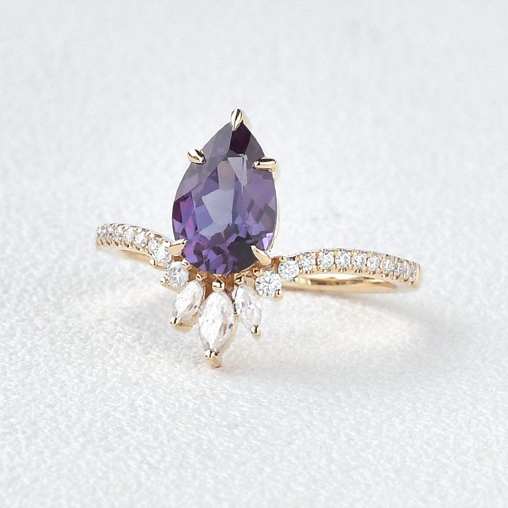 Lab Alexandrite & Moissanite Yellow Gold Ring - Felicegals