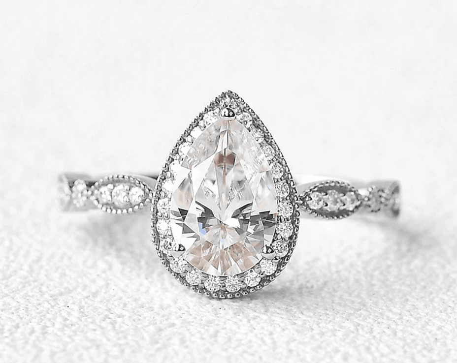 Custom ring for shaylene / 3ct Pear Cut Halo Colorless Moissanite Ring/ 4 / Solid 14K White Gold - Felicegals 丨Wedding ring 丨Fashion ring 丨Diamond ring 丨Gemstone ring--Felicegals 丨Wedding ring 丨Fashion ring 丨Diamond ring 丨Gemstone ring