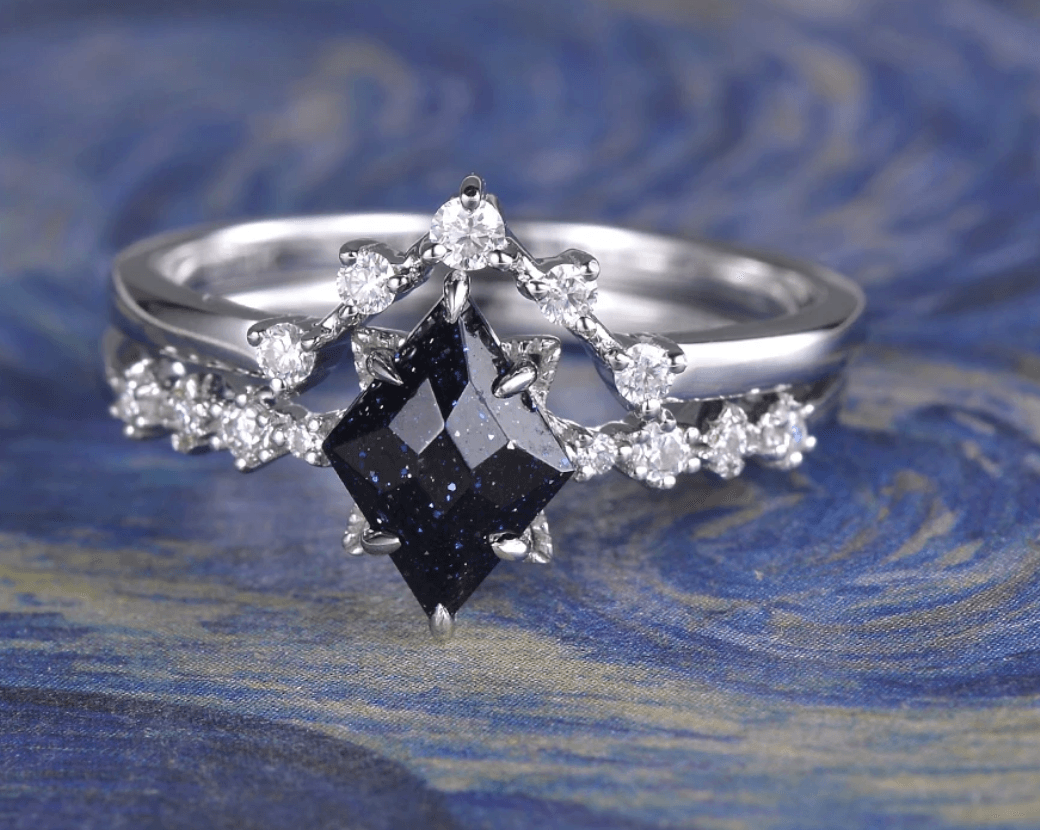 Custom ring for carolinektravis / Blue Sandstone & Moissanite Ring Set 3pcs / US 7 / Solid 14K White Gold - Felicegals 丨Wedding ring 丨Fashion ring 丨Diamond ring 丨Gemstone ring--Felicegals 丨Wedding ring 丨Fashion ring 丨Diamond ring 丨Gemstone ring