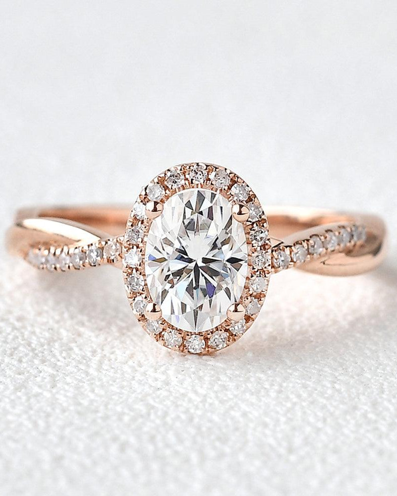 Oval 1.5ct Moissanite Rose Gold Halo Ring - Felicegals