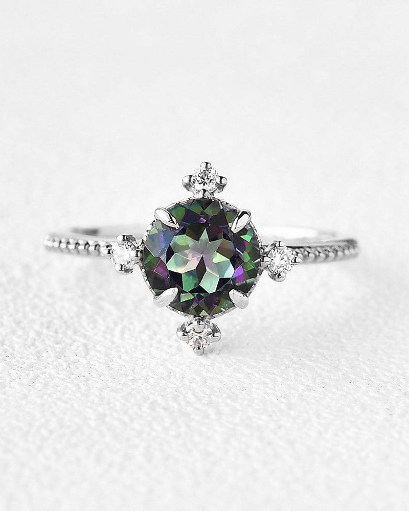 Vintage Inspired Mystic Topaz & Moissanite Rose gold Ring - Felicegals