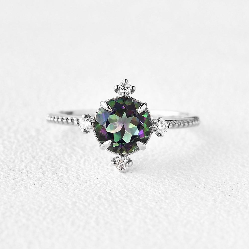Vintage Inspired Mystic Topaz & Moissanite Rose gold Ring - Felicegals