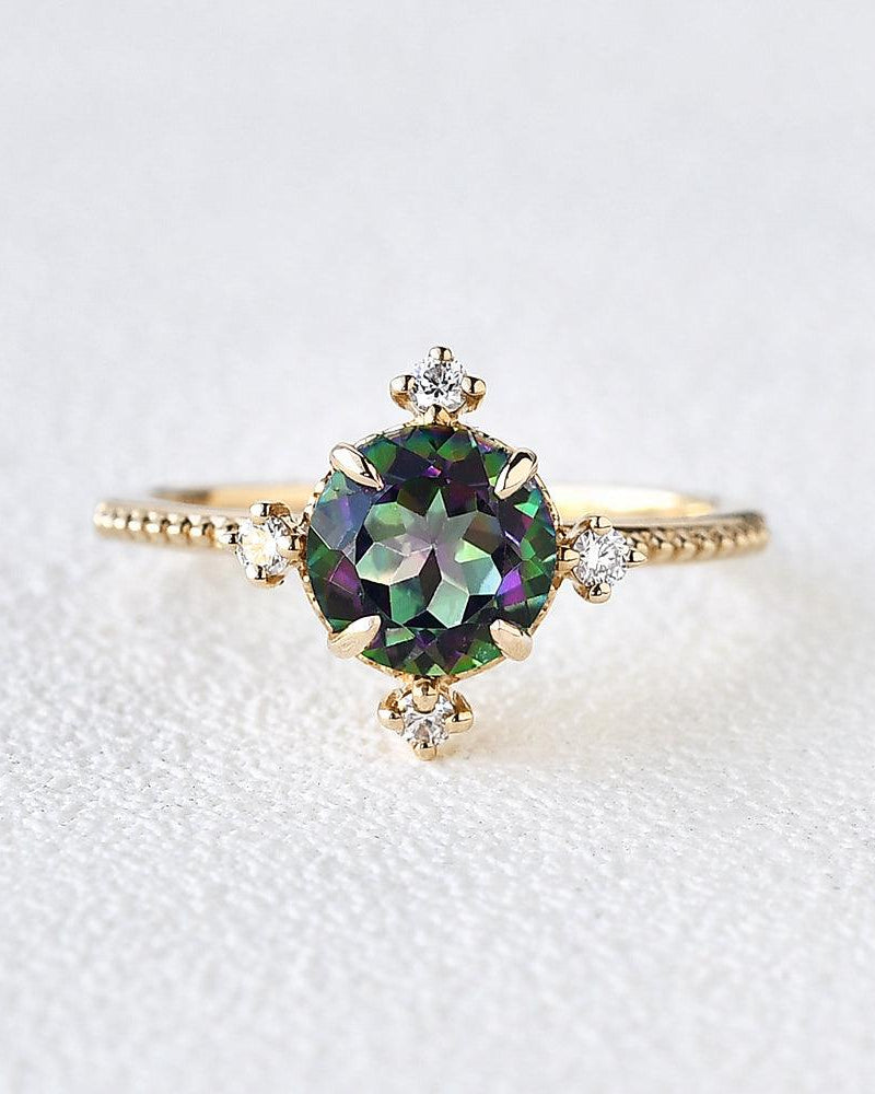 Vintage Inspired Mystic Topaz & Moissanite Rose gold Ring - Felicegals