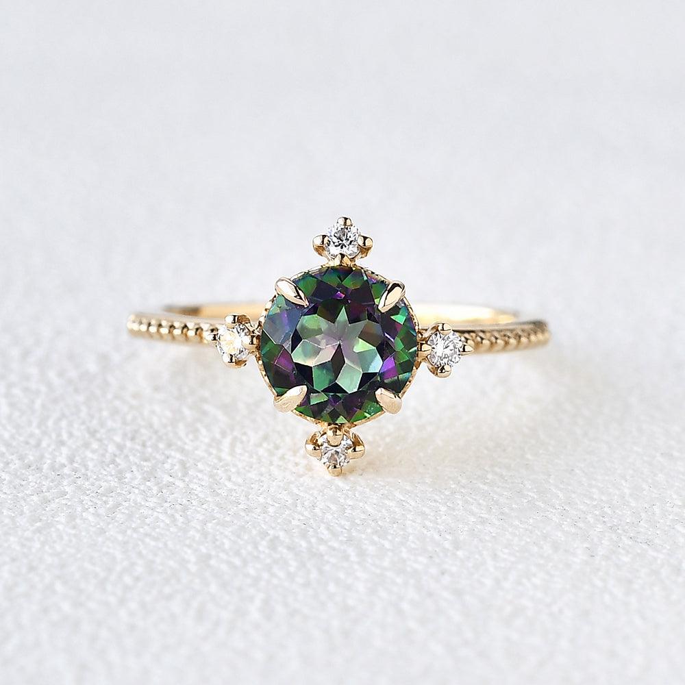 Vintage Inspired Mystic Topaz & Moissanite Rose gold Ring - Felicegals