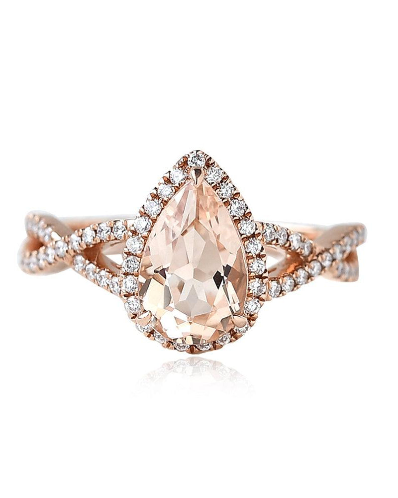 Pear Shaped Peachy Morganite Rose Gold Ring - Felicegals