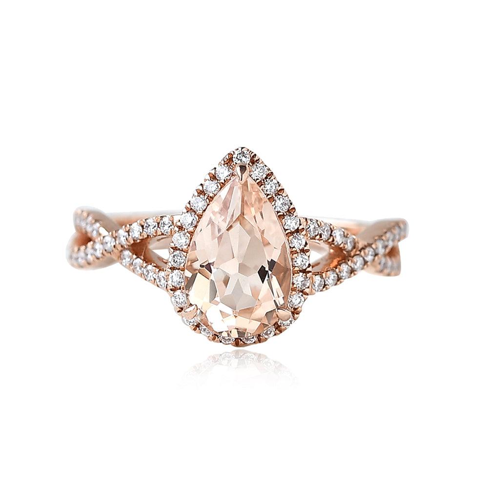 Pear Shaped Peachy Morganite Rose Gold Ring - Felicegals