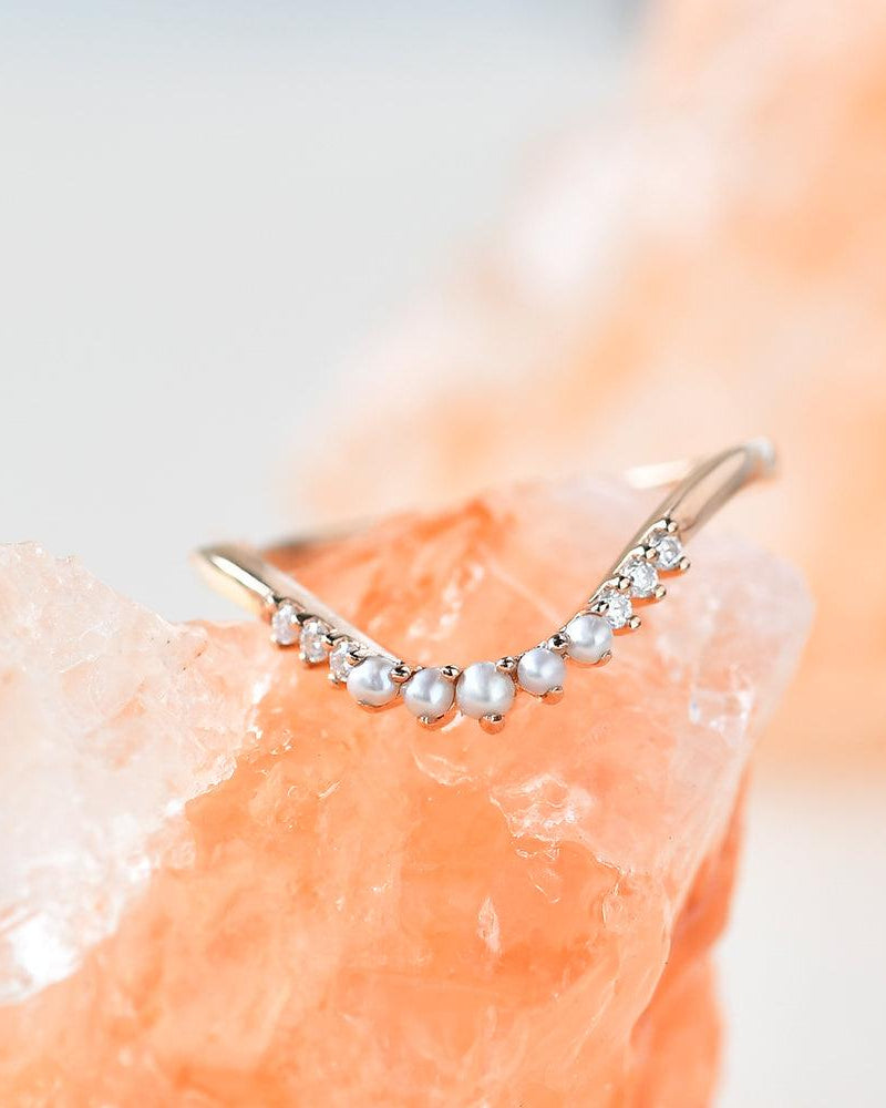 Nature Pearl & Moissanite Matching Ring - Felicegals 丨Wedding ring 丨Fashion ring 丨Diamond ring 丨Gemstone ring--Felicegals