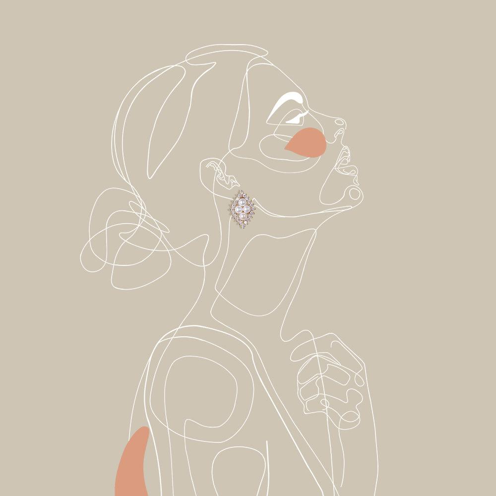 Freshwater Pearls & Moissanite Vintage Inspired Yellow Gold Earrings - Felicegals 丨Wedding ring 丨Fashion ring 丨Diamond ring 丨Gemstone ring--Felicegals