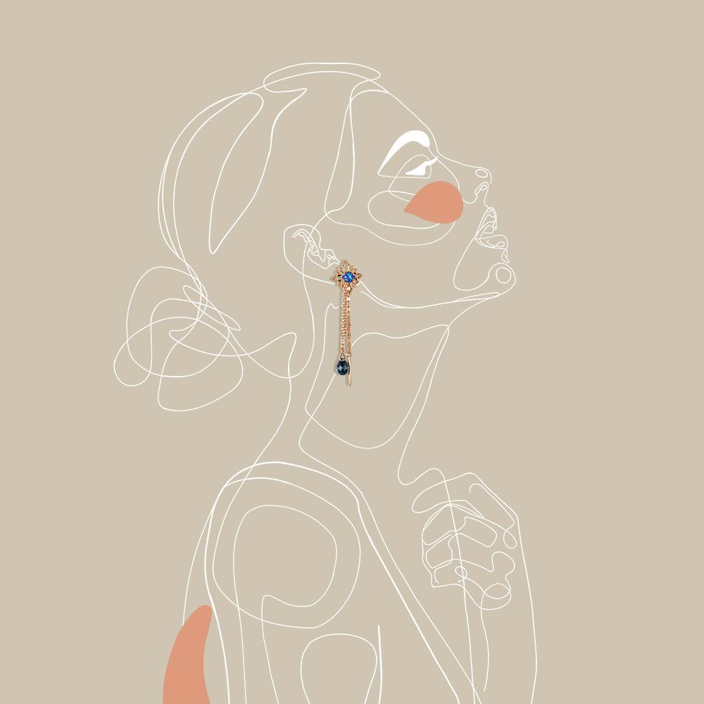 Lab Opal & London Blue Topaz Rose Gold Earrings - Felicegals 丨Wedding ring 丨Fashion ring 丨Diamond ring 丨Gemstone ring--Felicegals