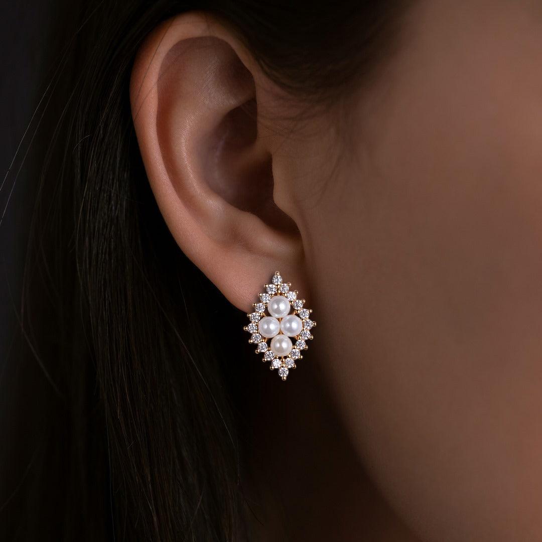 Freshwater Pearls & Moissanite Vintage Inspired Yellow Gold Earrings - Felicegals 丨Wedding ring 丨Fashion ring 丨Diamond ring 丨Gemstone ring--Felicegals