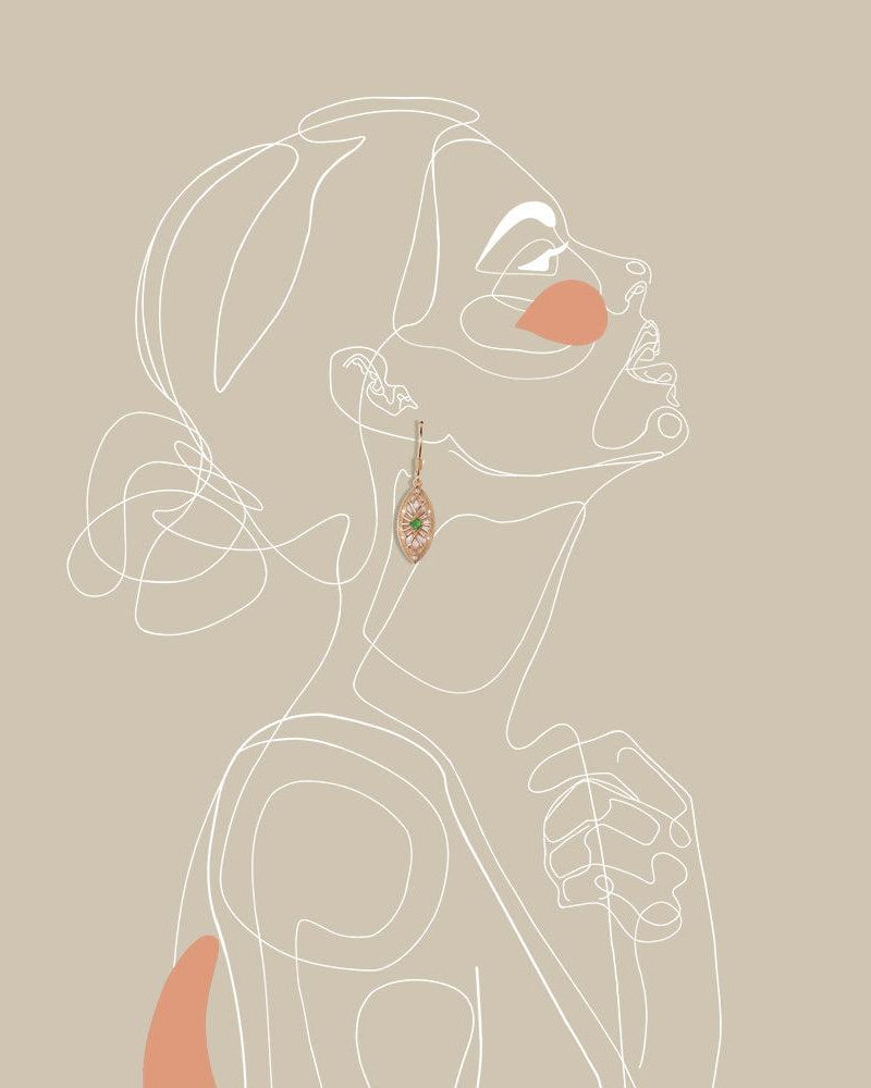 Vintage Inspired Natural Emerald Rose Gold Earrings - Felicegals 丨Wedding ring 丨Fashion ring 丨Diamond ring 丨Gemstone ring--Felicegals