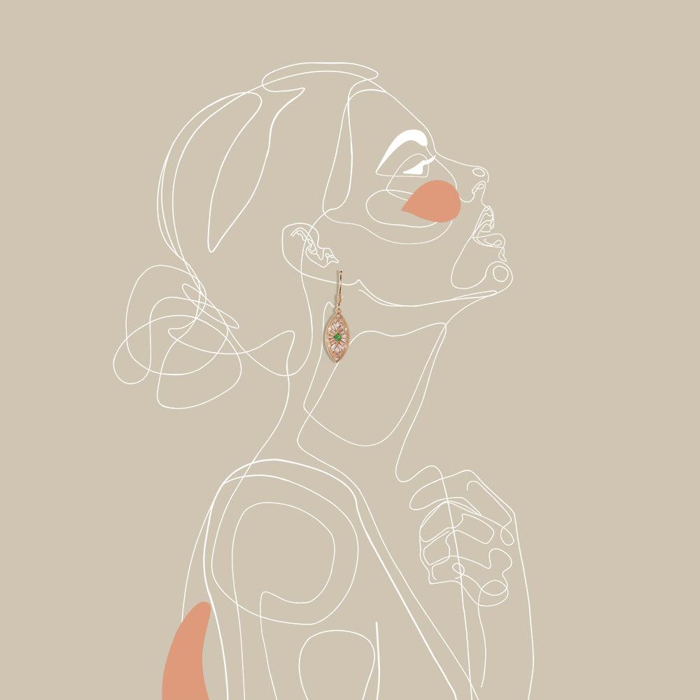 Vintage Inspired Natural Emerald Rose Gold Earrings - Felicegals 丨Wedding ring 丨Fashion ring 丨Diamond ring 丨Gemstone ring--Felicegals