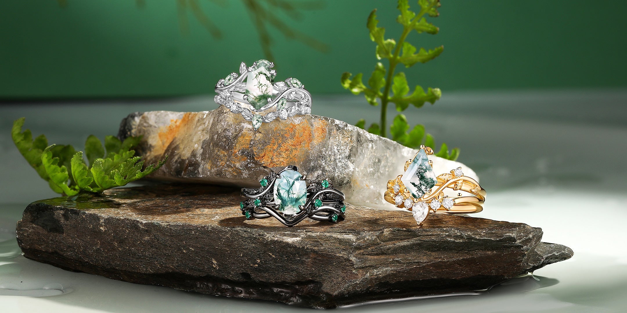 Nature Inspired Moss Agate Rings