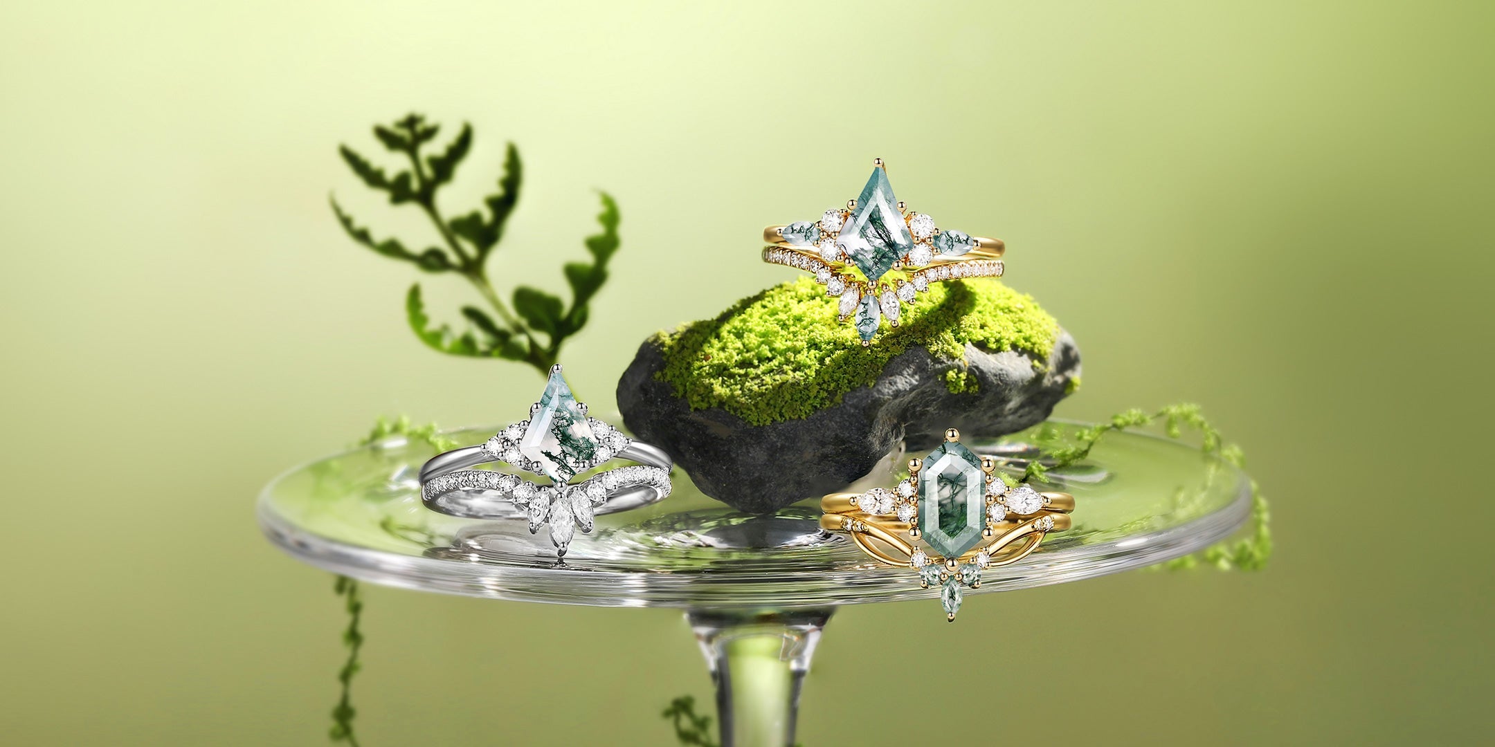 Classic Cluster Moss Agate Rings