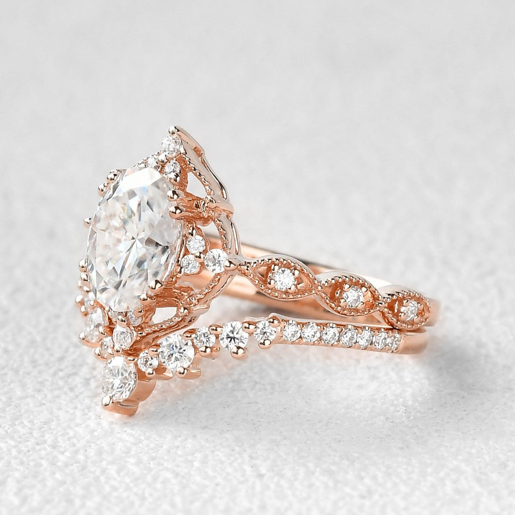 1.5ct Signature Vintage Ring Set 2pcs - Felicegals 丨Wedding ring 丨Fashion ring 丨Diamond ring 丨Gemstone ring