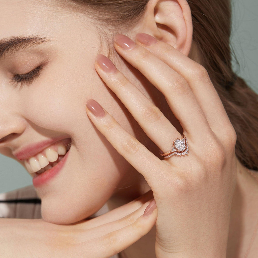 Geometric Moissanite Retro Style Ring Set 2pcs - Felicegals 丨Wedding ring 丨Fashion ring 丨Diamond ring 丨Gemstone ring