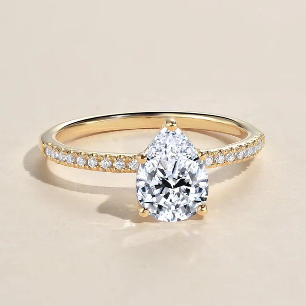 1.5ct Pear Shaped Moissanite Pave Classic Solitaire Ring