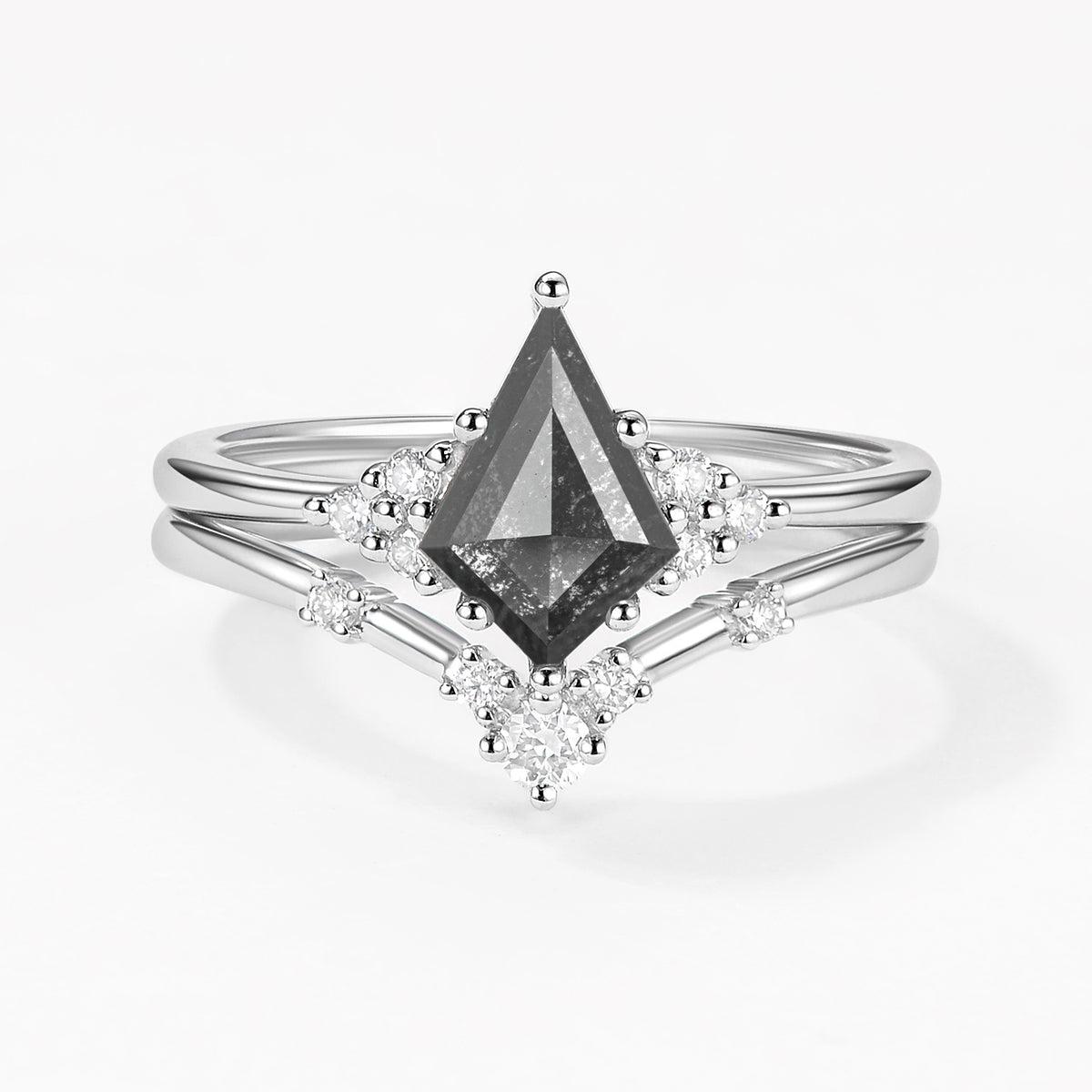 Salt and Pepper Diamonds Stacking Gold Engagement Ring Sets 2PCS