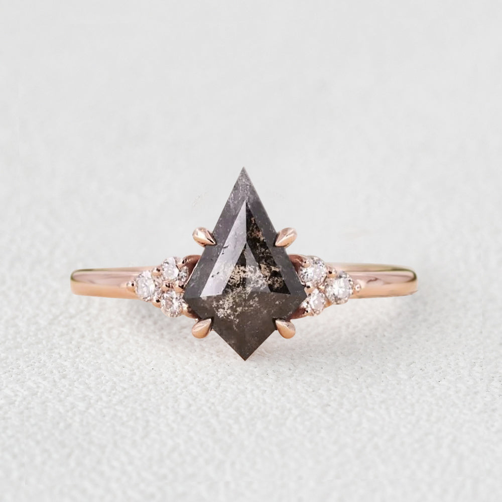 Unique Salt and Pepper Diamonds Kite Cut Engagement Ring